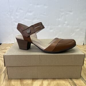 Clarks Valarie Rally Sandals Womens Sz 9.5M Brown Mahogany Block Heels Prairie